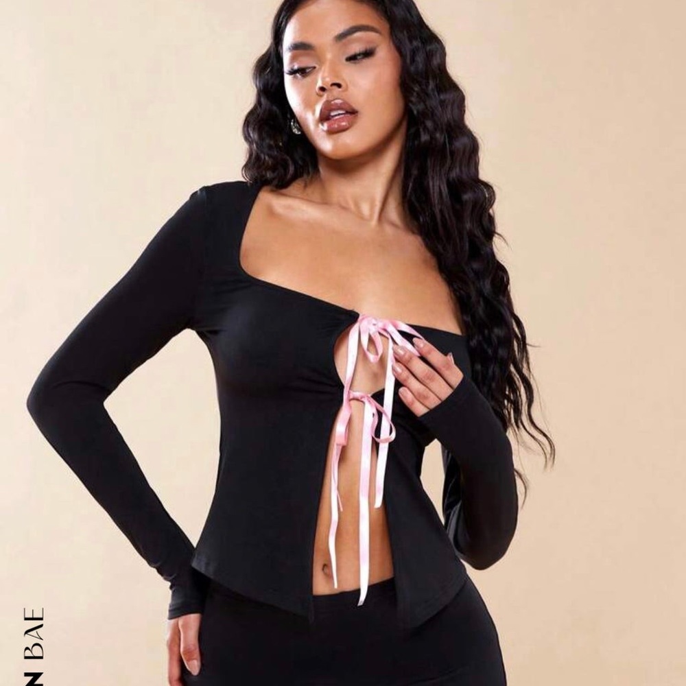 3/$25 Black and pink ribbon long sleeve